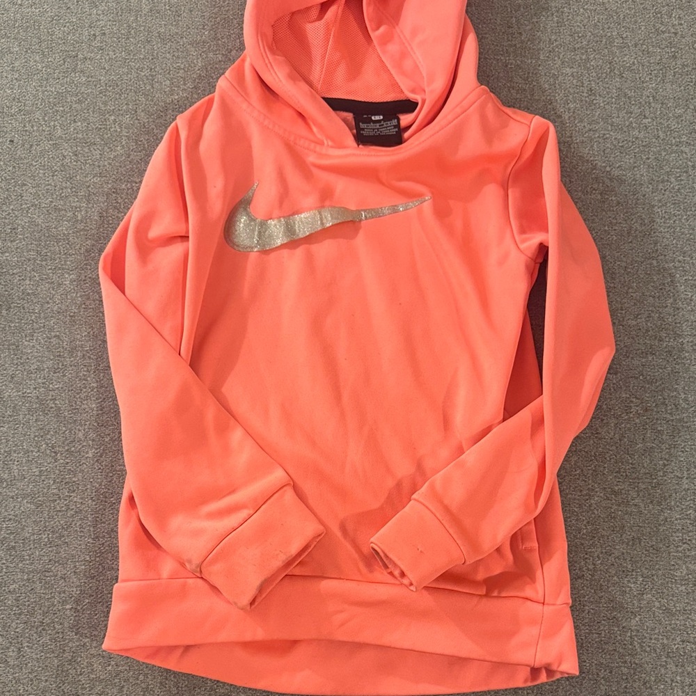 5/$15- Nike Girls' Coral Hooded Sweatshirt with Silver Swoosh